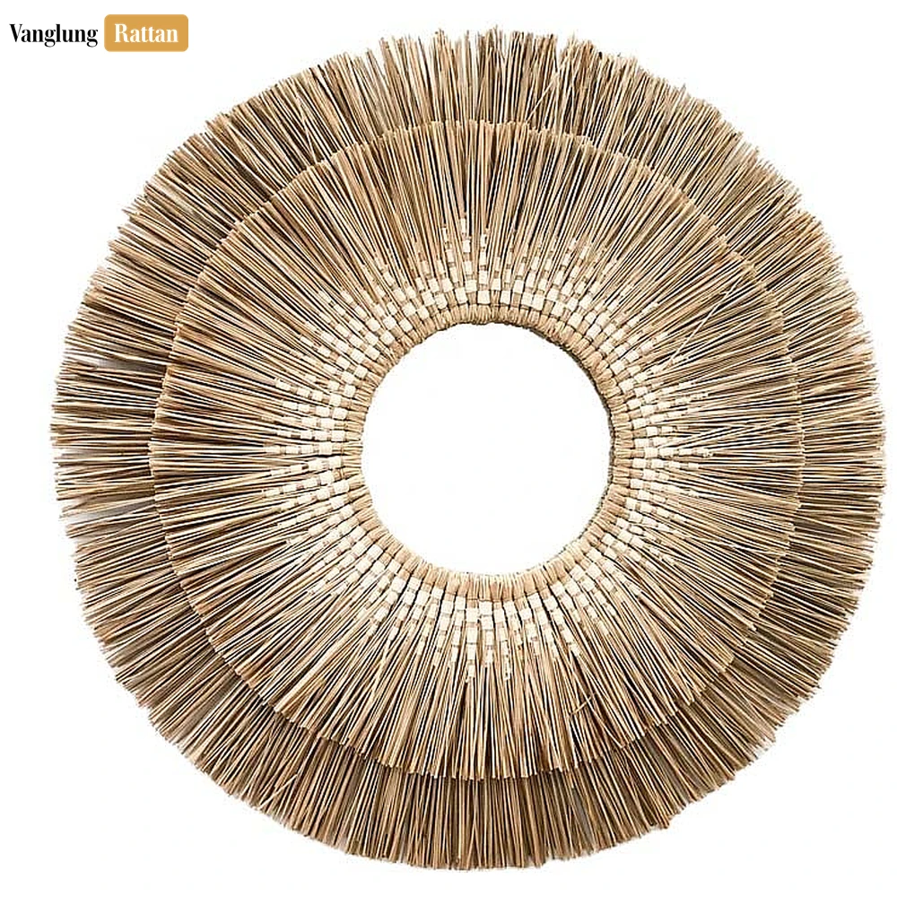 Rattan Export Natural Handwoven Seagrass Fringe Sunburst Wall Mirror Decor - REX-MI260101