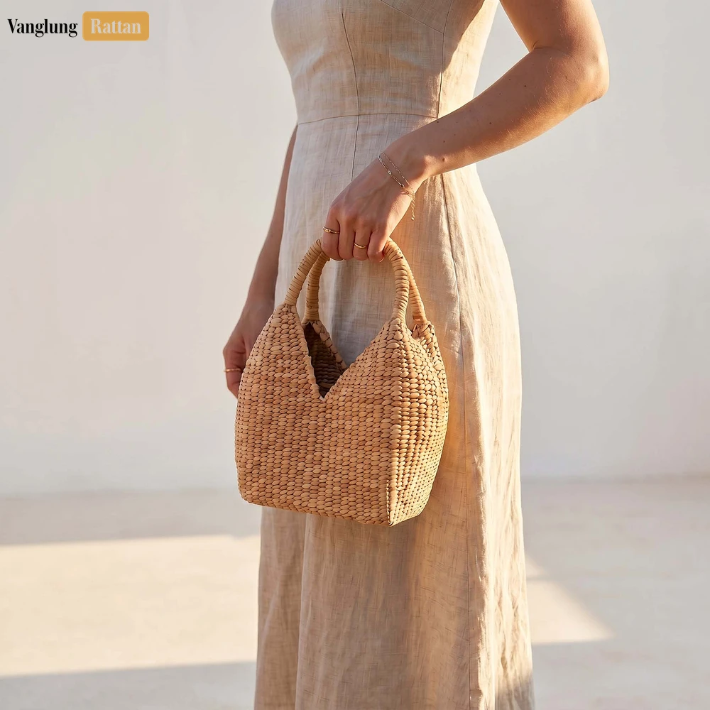 Rattan Export Natural Water Hyacinth Woven Straw Tote Bag - REX-BG085006