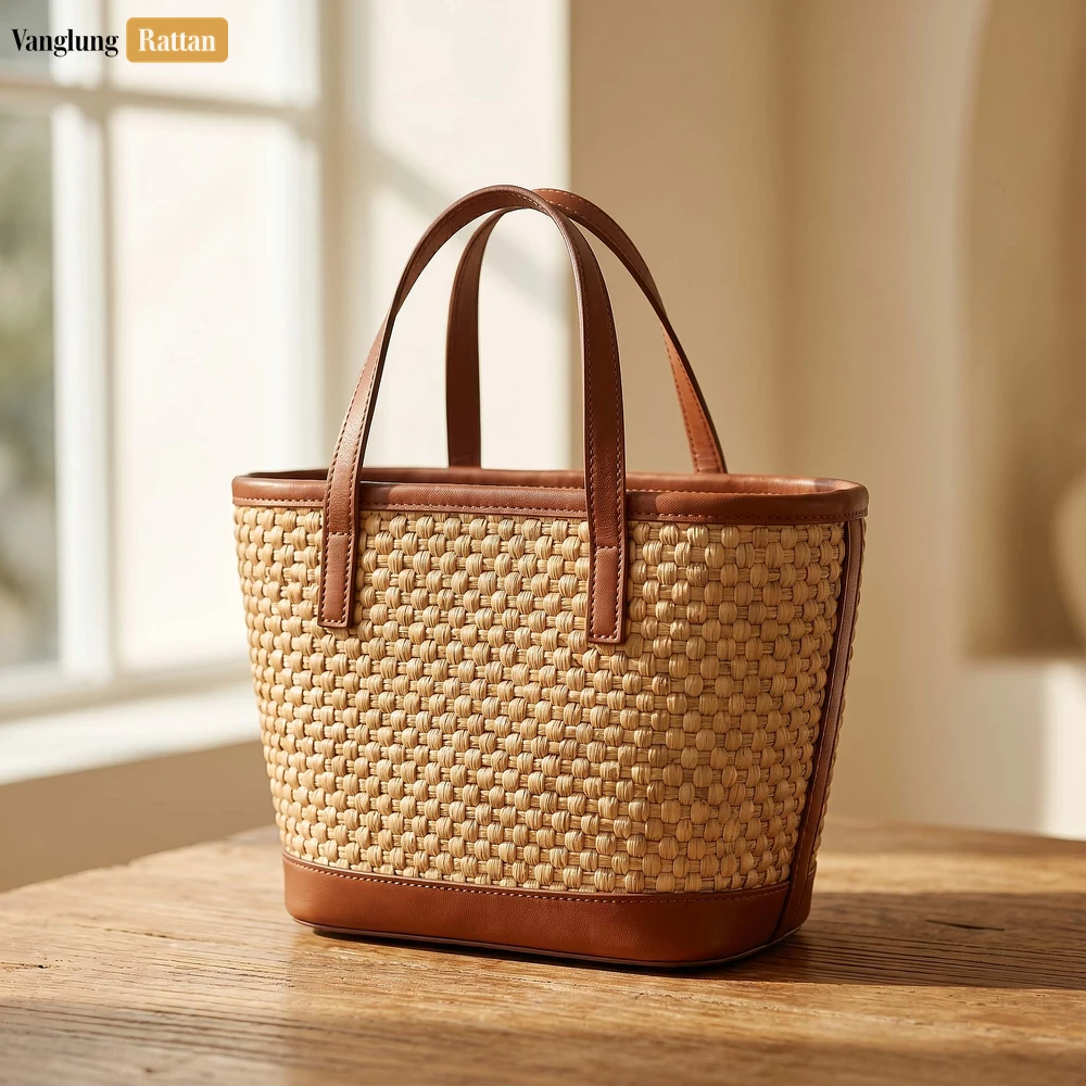 Rattan Export Wicker Natural Woven Water Hyacinth Straw Beach Basket Tote - REX-BG085004