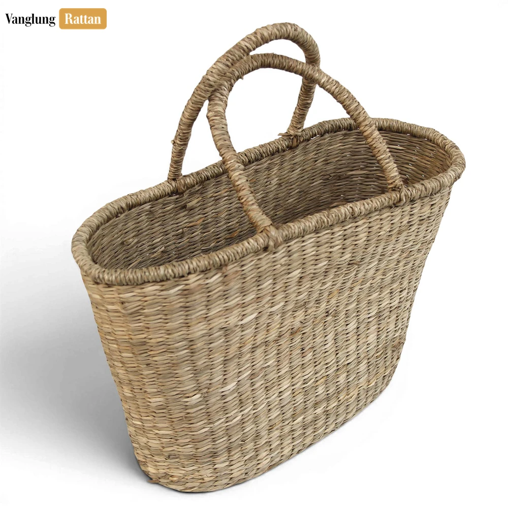 Rattan Export Handmade Natural Woven Water Hyacinth Beach Basket Shopping Tote - REX-BG085003