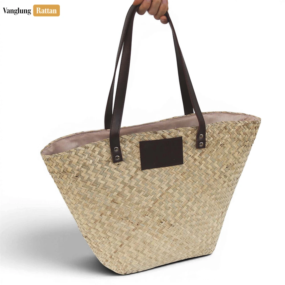 Rattan Export Large Woven Natural Water Hyacinth Beach Tote Shoulder Bag - REX-BG085002