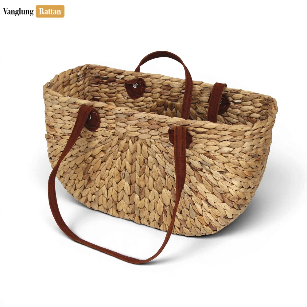 Rattan Export Handmade Natural Water Hyacinth Woven Straw Beach Tote Bag - REX-BG085001