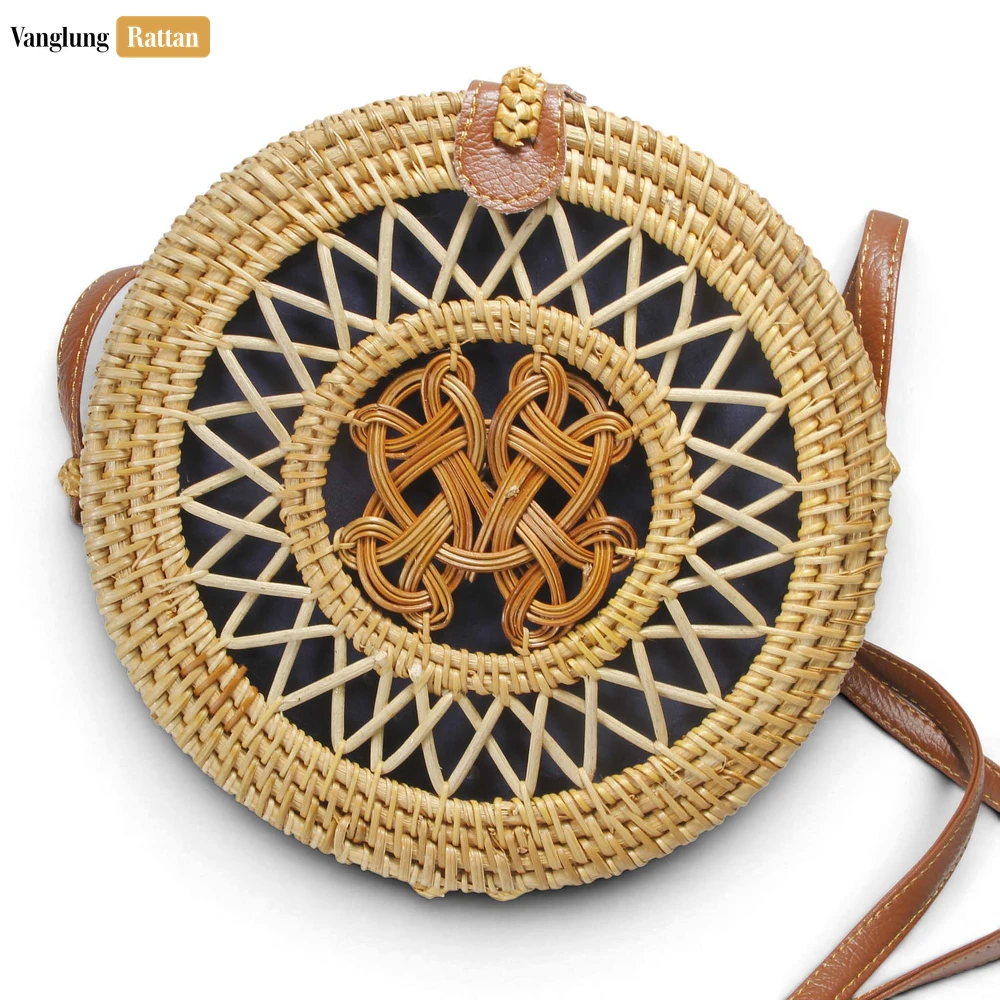 Rattan Export Wholesale Round Straw Rattan Crossbody Bag Hollow Knot Design - REX-BG013009
