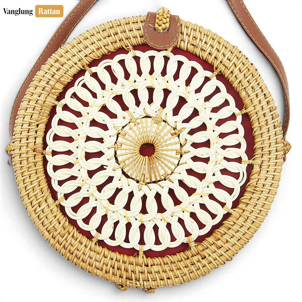 Rattan Export Wholesale Round Rattan Straw Crossbody Bag with Loop Pattern - REX-BG013004