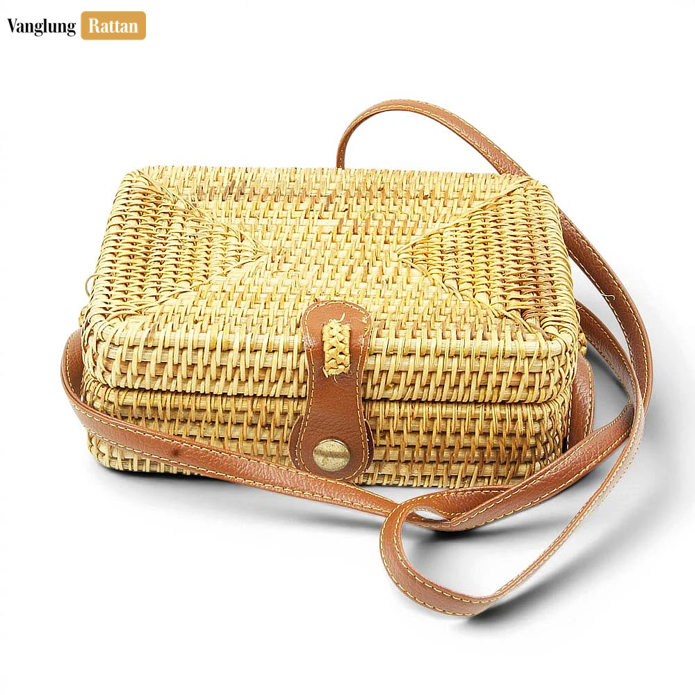 Rattan Export Wholesale Handwoven Wicker Straw Rattan Box Crossbody Bag - REX-BG013001