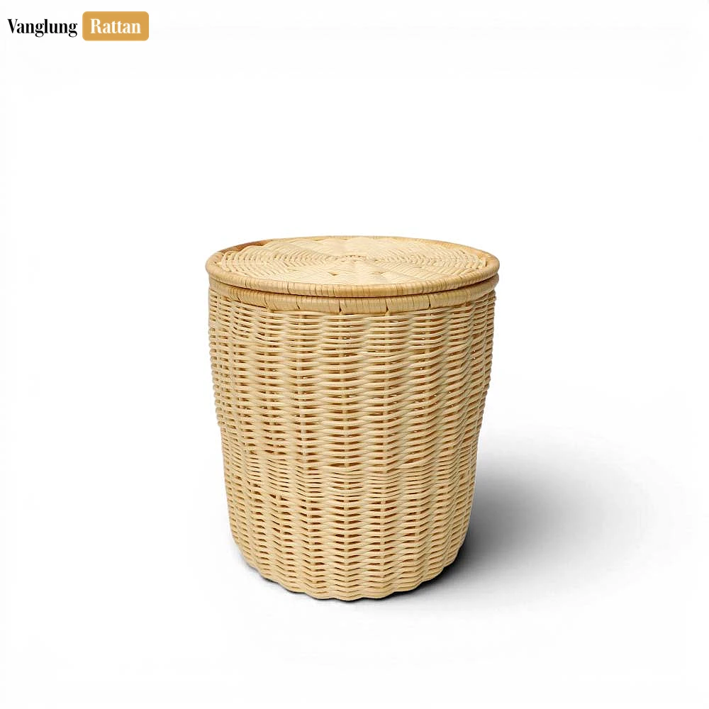 Rattan Export Luxury Cylindrical Wicker Handbag with Leather Lid - REX-BG032013