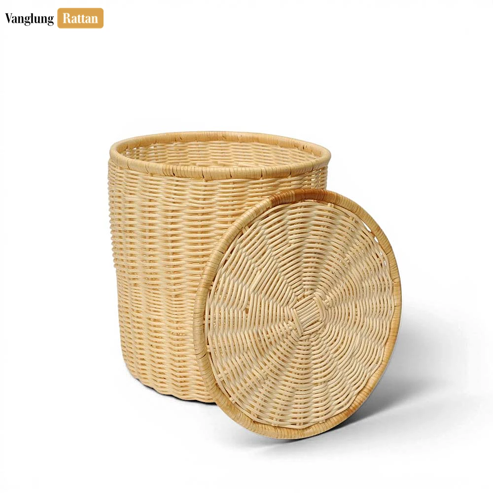 Rattan Export Luxury Cylindrical Wicker Handbag with Leather Lid - REX-BG032013