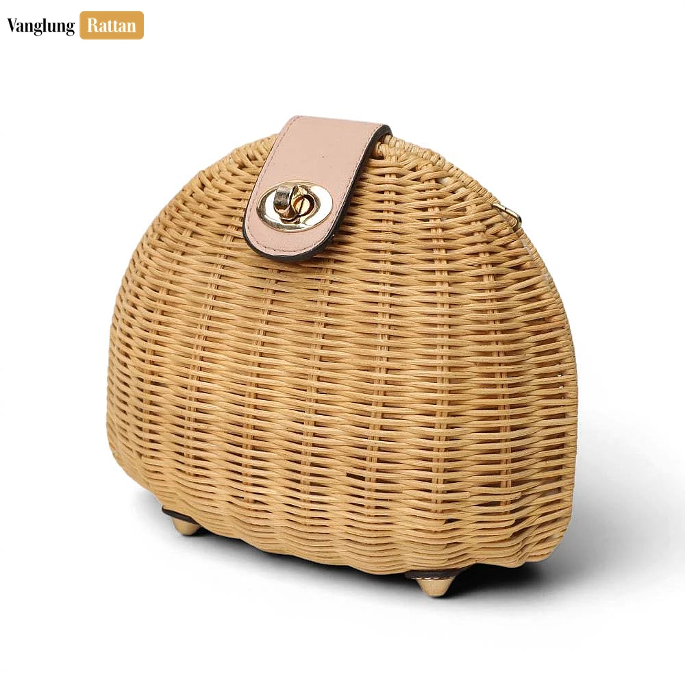 Rattan Export Half-Moon Rattan Clutch Bag with Gold Turn-Lock - REX-BG032006