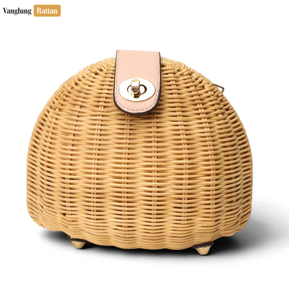 Rattan Export Half-Moon Rattan Clutch Bag with Gold Turn-Lock - REX-BG032006