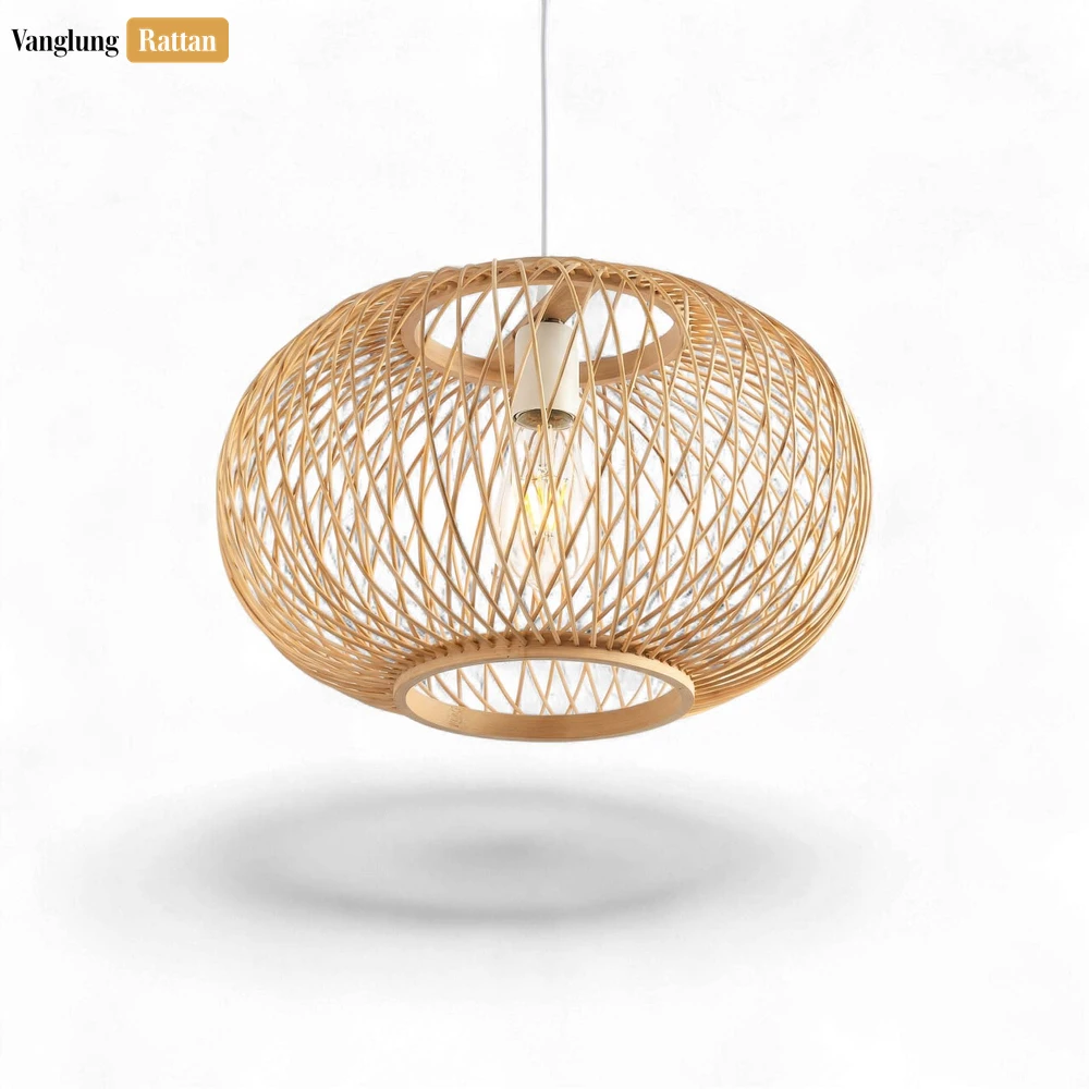 Rattan Export Wholesale Bamboo Lampshade - Artisanal Woven Lighting for Cafe and Resort Interior Use - REX-LAB260115
