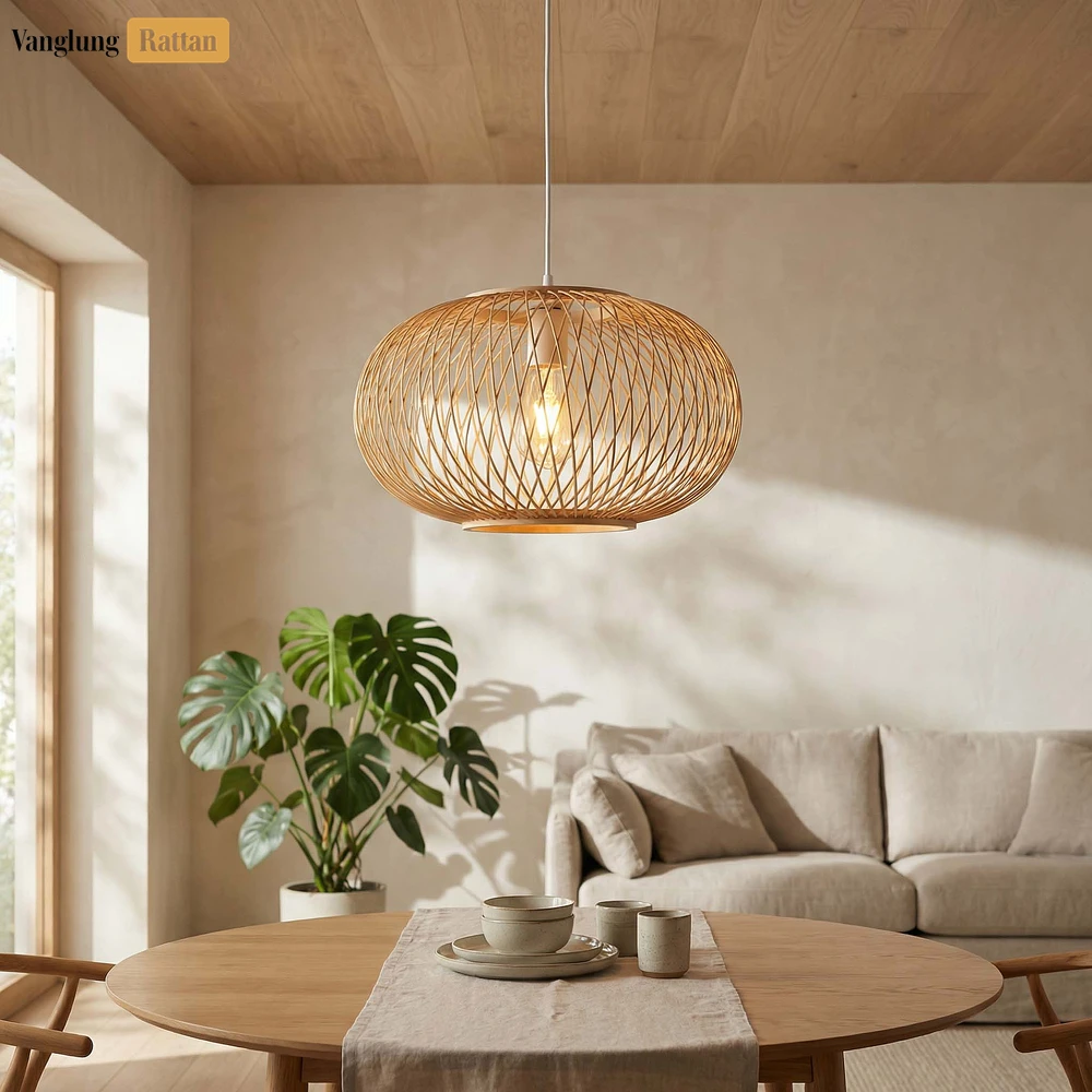 Rattan Export Wholesale Bamboo Lampshade - Artisanal Woven Lighting for Cafe and Resort Interior Use - REX-LAB260115