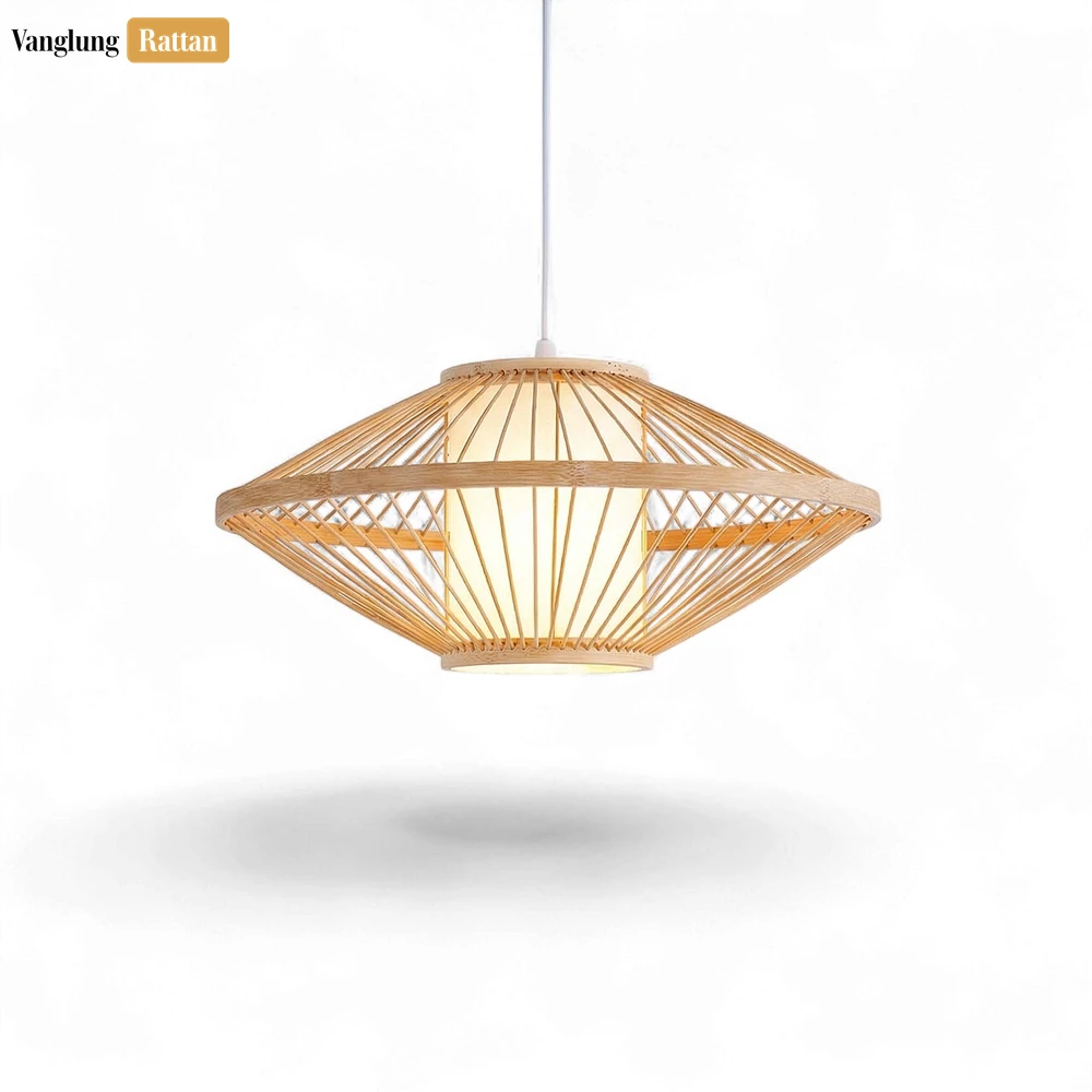 Rattan Export Wholesale Bamboo UFO Lampshade - Geometric Pendant Light for Hotel and Restaurant Use - REX-LAB260114