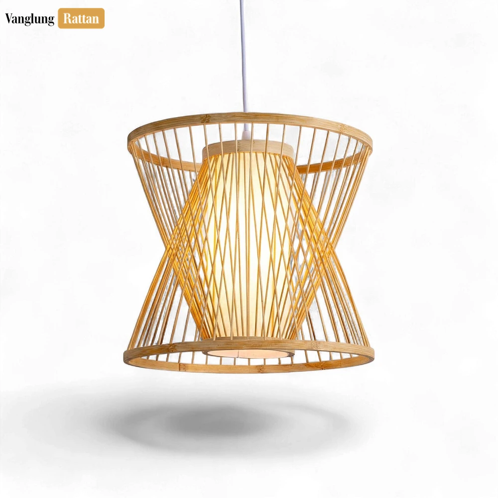 Rattan Export Bulk X-Shaped Bamboo Light Shade - Modern Slatted Pendant for Professional Hospitality Use - REX-LAB260113