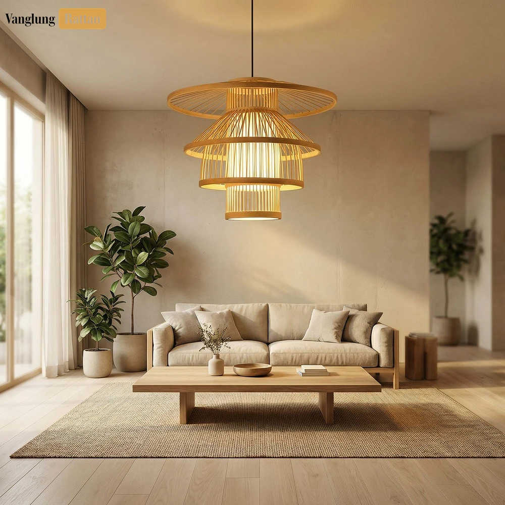 Rattan Export B2B Sustainable Bamboo Lampshade - Pagoda Sculptural Lighting for Resort and Cafe Use - REX-LAB260110