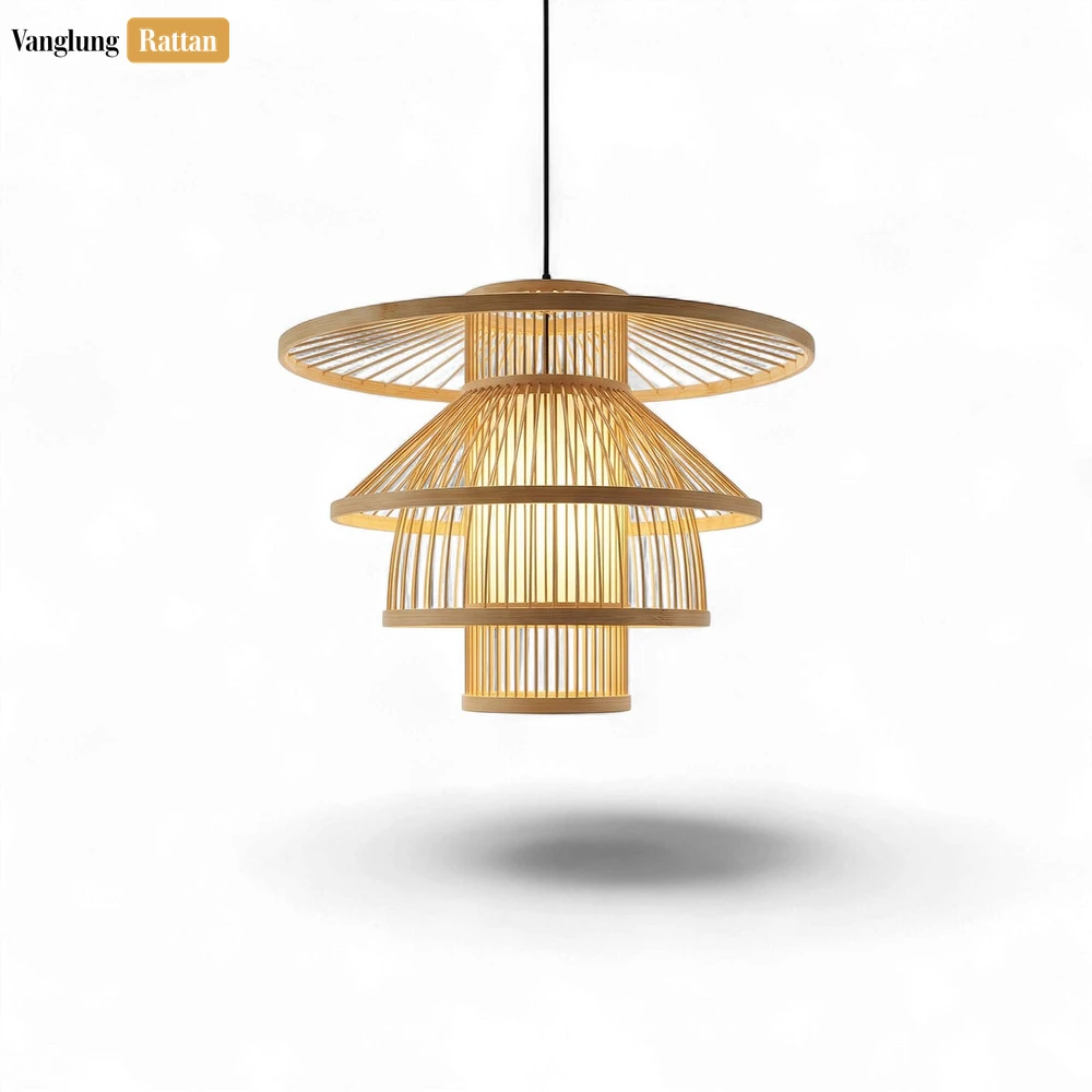 Rattan Export B2B Sustainable Bamboo Lampshade - Pagoda Sculptural Lighting for Resort and Cafe Use - REX-LAB260110