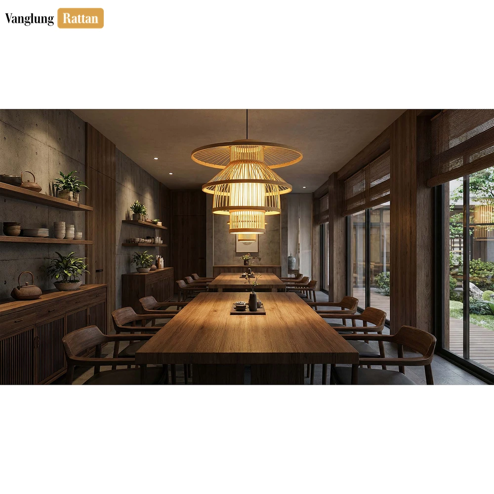 Rattan Export B2B Sustainable Bamboo Lampshade - Pagoda Sculptural Lighting for Resort and Cafe Use - REX-LAB260110