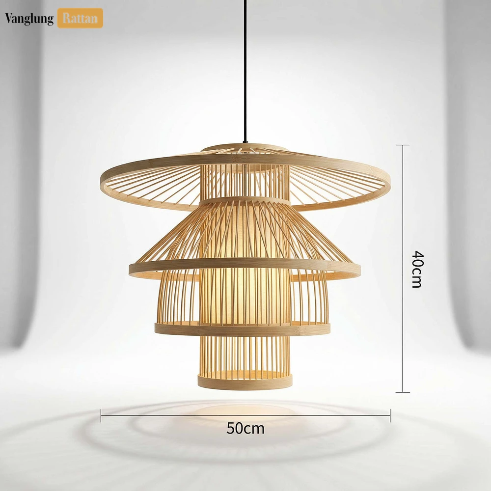 Rattan Export B2B Sustainable Bamboo Lampshade - Pagoda Sculptural Lighting for Resort and Cafe Use - REX-LAB260110