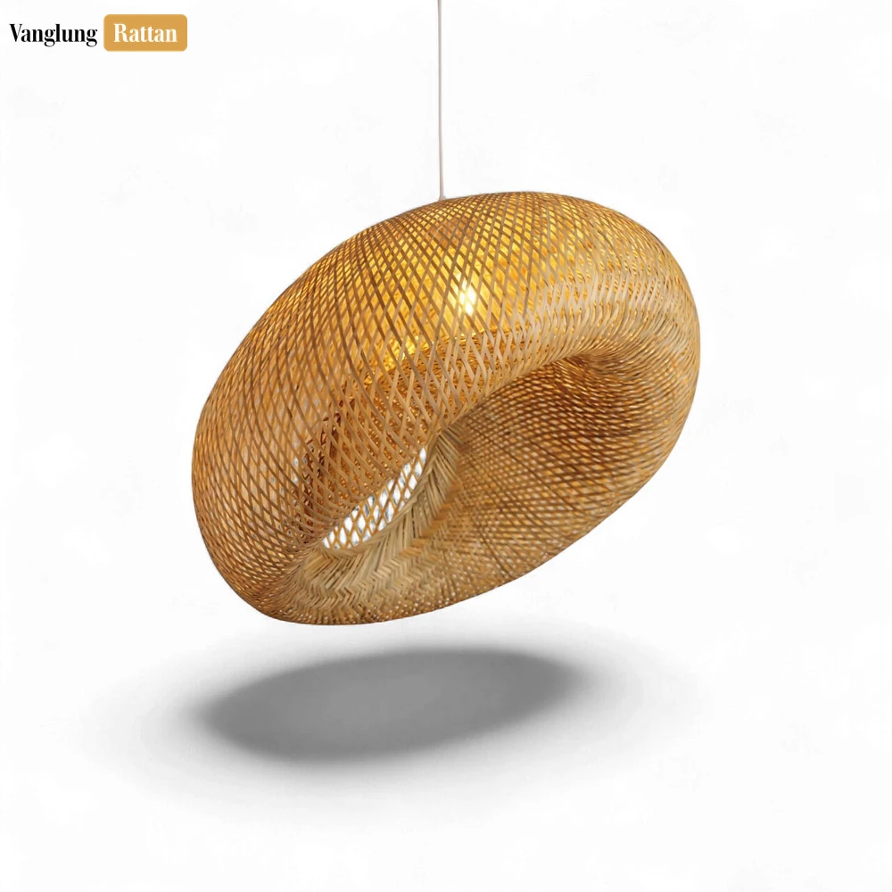 Rattan Export Wholesale Bamboo Lampshade - Woven Donut Pendant Light Cover for Hotel and Restaurant Use - REX-LAB260108