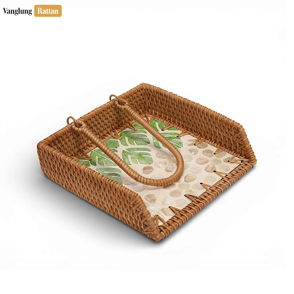 Rattan Export Wholesale Rattan Napkin Tray with Weighted Arm - Luxury Hotel Gift and Restaurant Table Organizer - REX-TW012001MO
