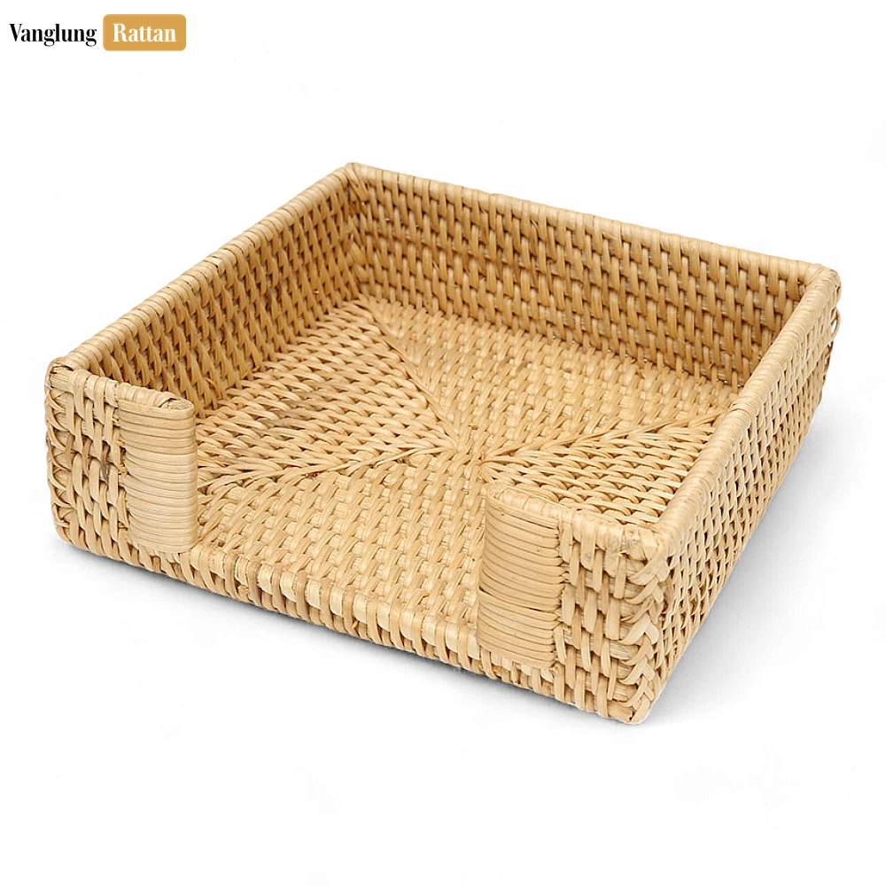 Rattan Export B2B Artisanal Straw Rattan Napkin Tray - Woven Square Holder for Hotel Gift Sets and Restaurant Use - REX-TW012001GR