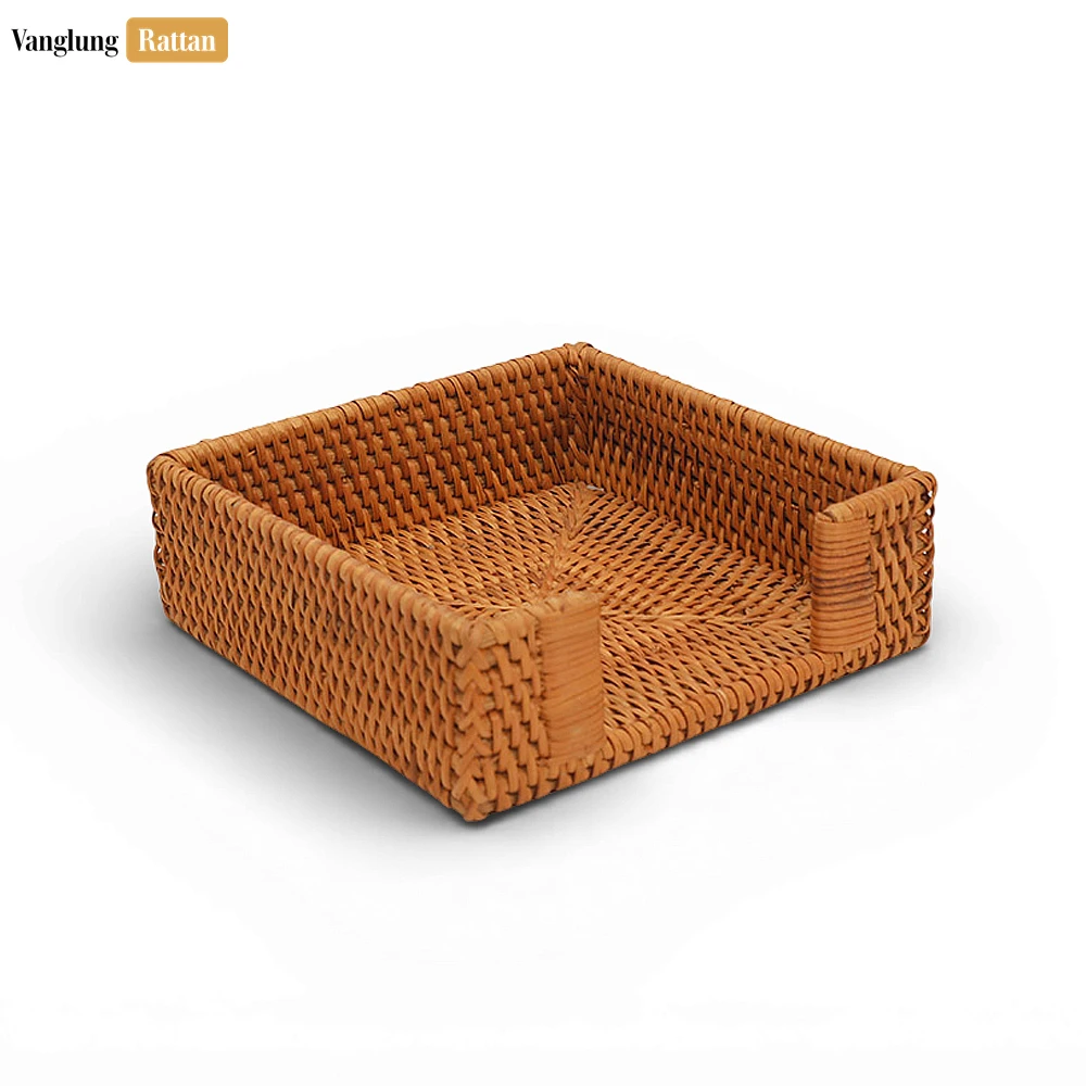 Rattan Export B2B Artisanal Straw Rattan Napkin Tray - Square Woven Napkin Organizer for Events and Luxury Gift Hampers - REX-TW012001BR