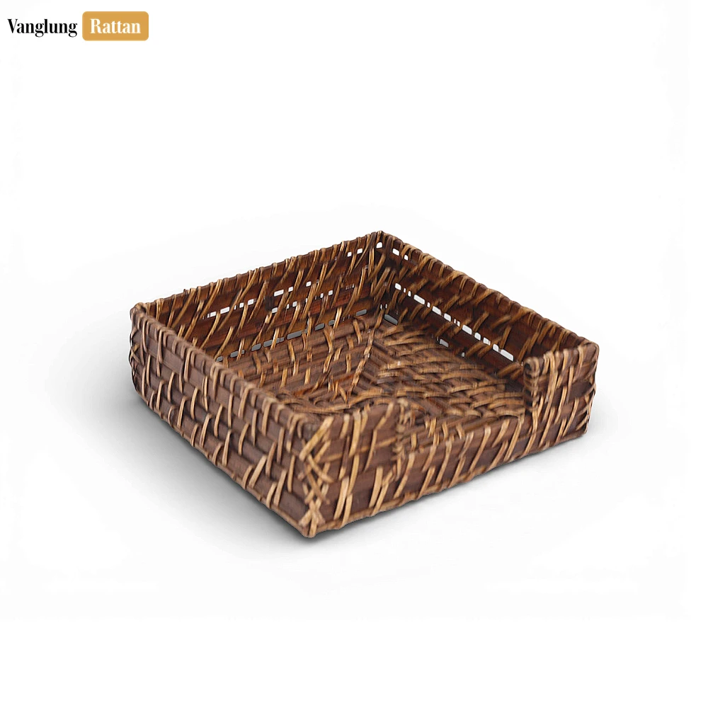 Rattan Export Bulk Dark Brown Rattan Napkin Holder - Square Woven Napkin Organizer for Events and Luxury Gift Hampers - REX-TW052001DBR