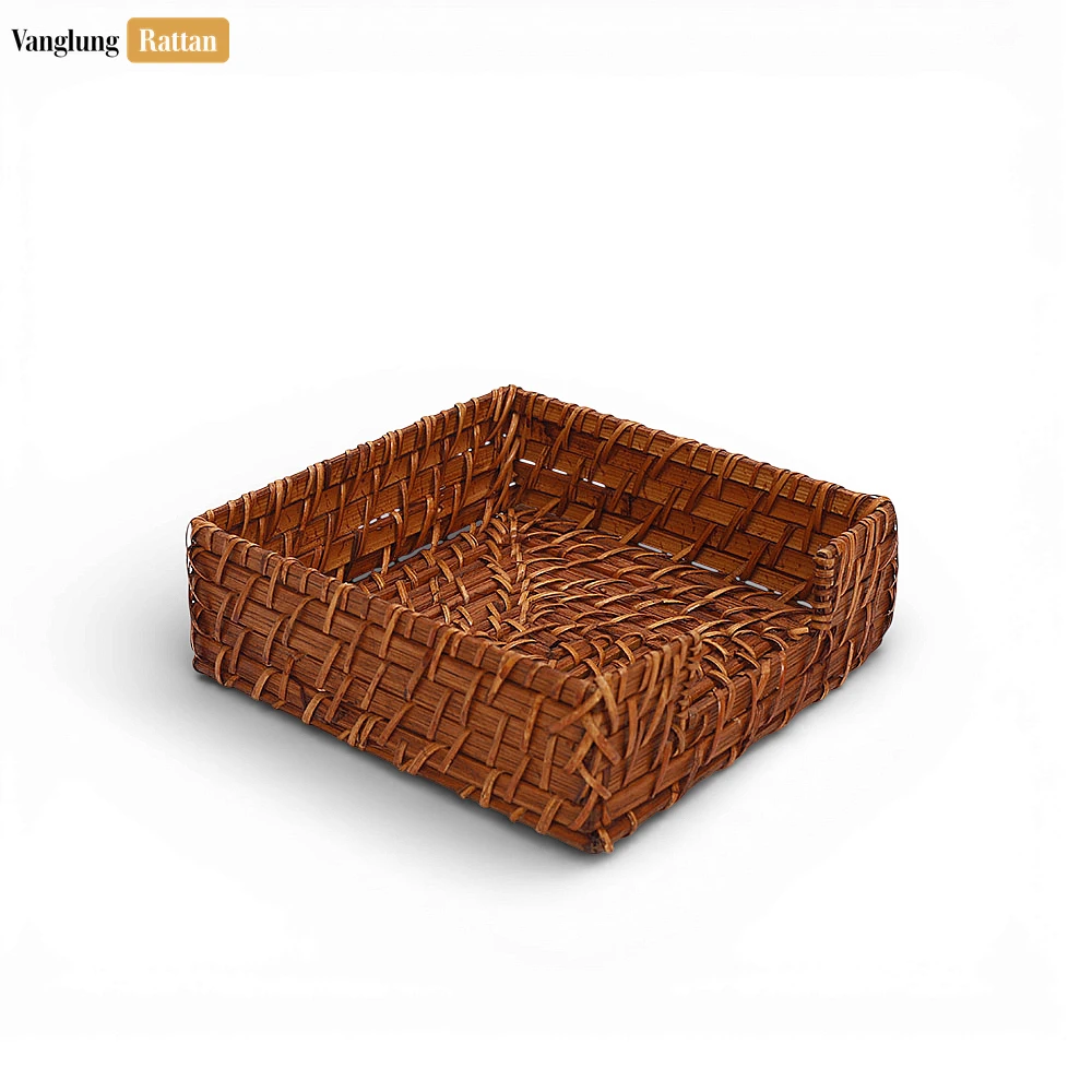 Rattan Export Wholesale Brown Bamboo Rattan Napkin Tray - Woven Square Holder for Hotel Gift Sets and Restaurant Use - REX-TW052001BR3