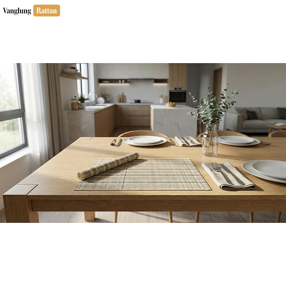 Rattan Export B2B Sustainable Bamboo Placemat - Heat-Resistant Mat for Professional Cafe Use - REX-UP058010