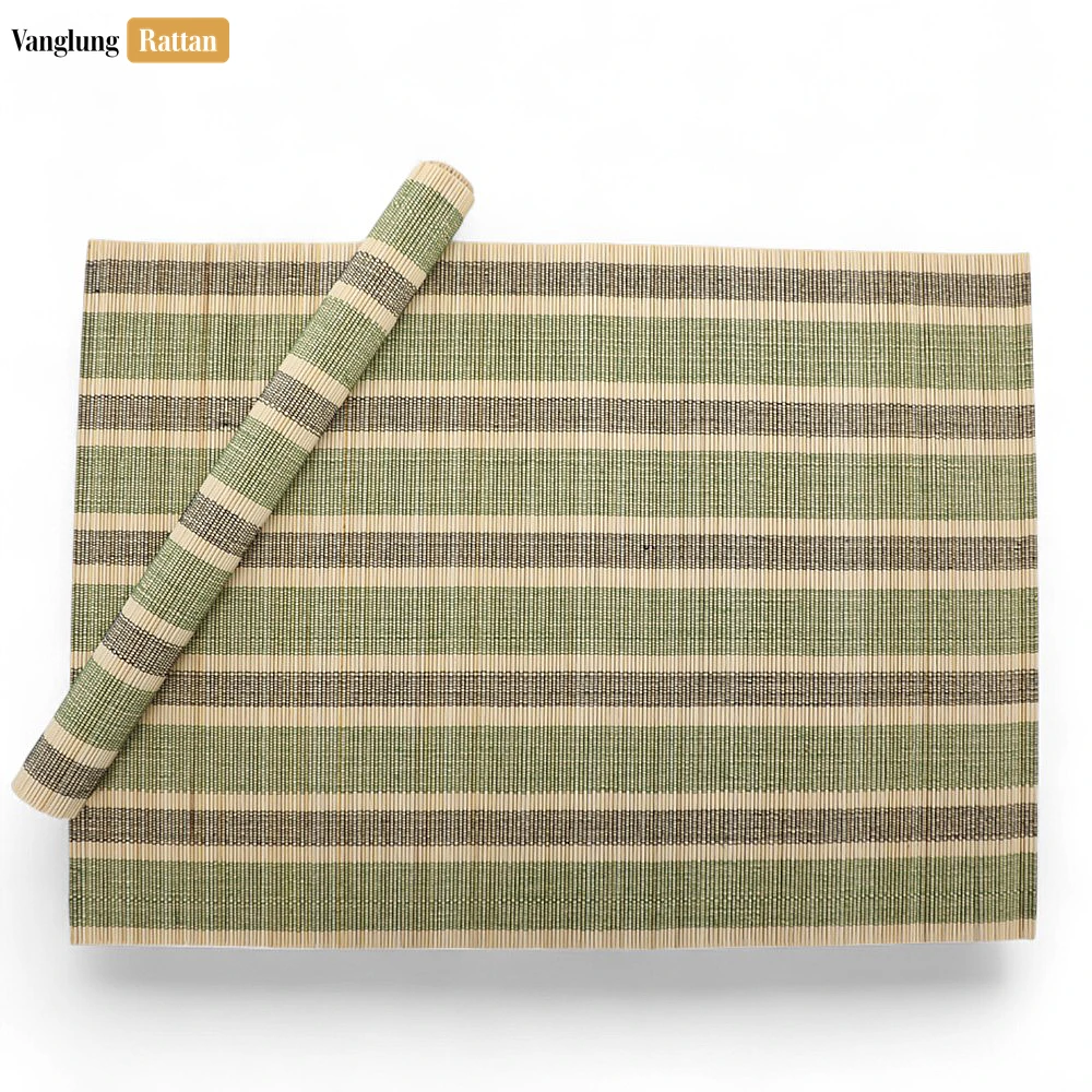 Rattan Export Wholesale Bamboo Placemat - Striped Woven Table Mat for Hotel and Restaurant Use - REX-UP058004