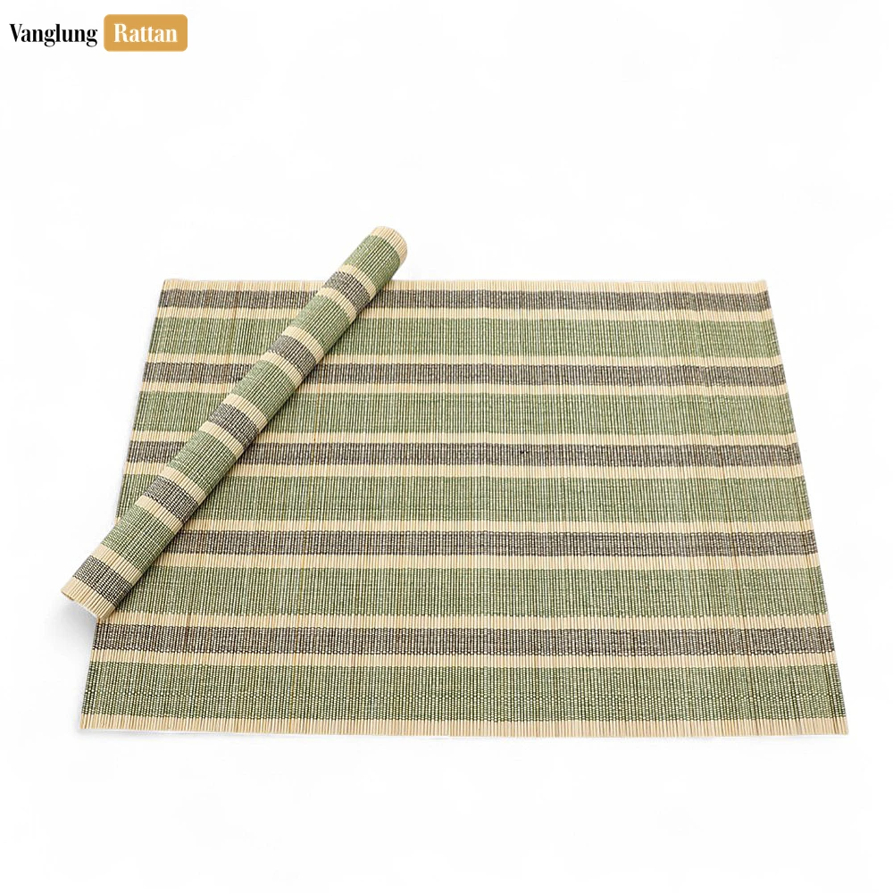 Rattan Export Wholesale Bamboo Placemat - Striped Woven Table Mat for Hotel and Restaurant Use - REX-UP058004