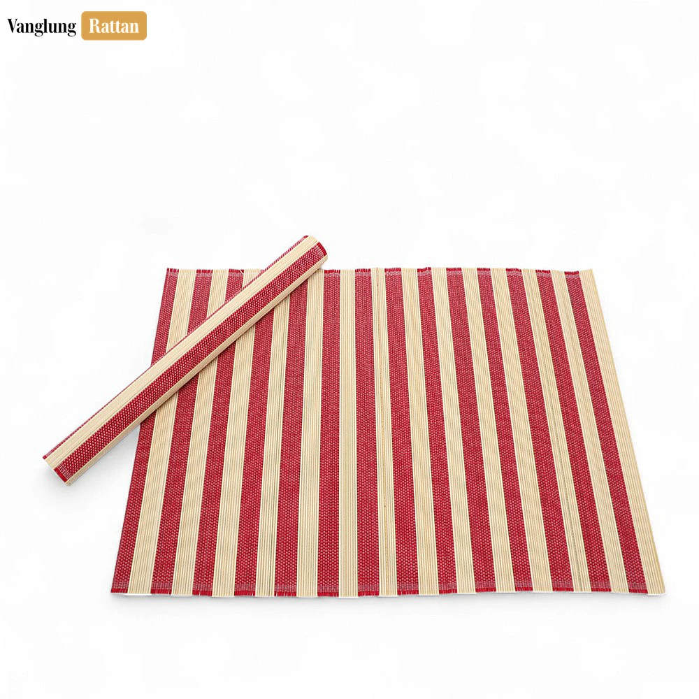 Rattan Export Bulk Woven Bamboo Table Placemats - Striped Dining Mat for Hotel and Restaurant Use - REX-UP058002