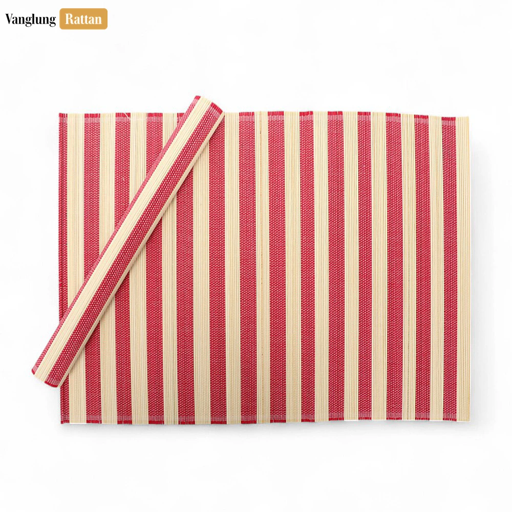 Rattan Export Bulk Woven Bamboo Table Placemats - Striped Dining Mat for Hotel and Restaurant Use - REX-UP058002