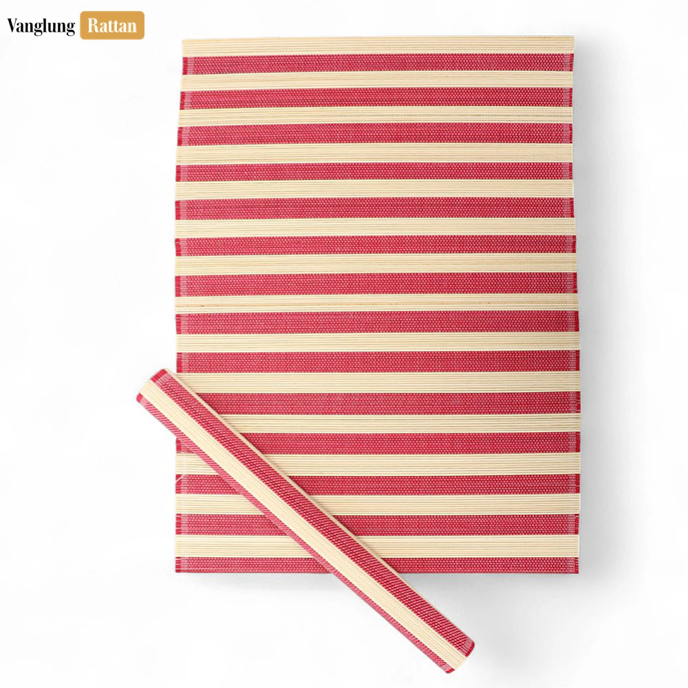 Rattan Export Bulk Woven Bamboo Table Placemats - Striped Dining Mat for Hotel and Restaurant Use - REX-UP058002