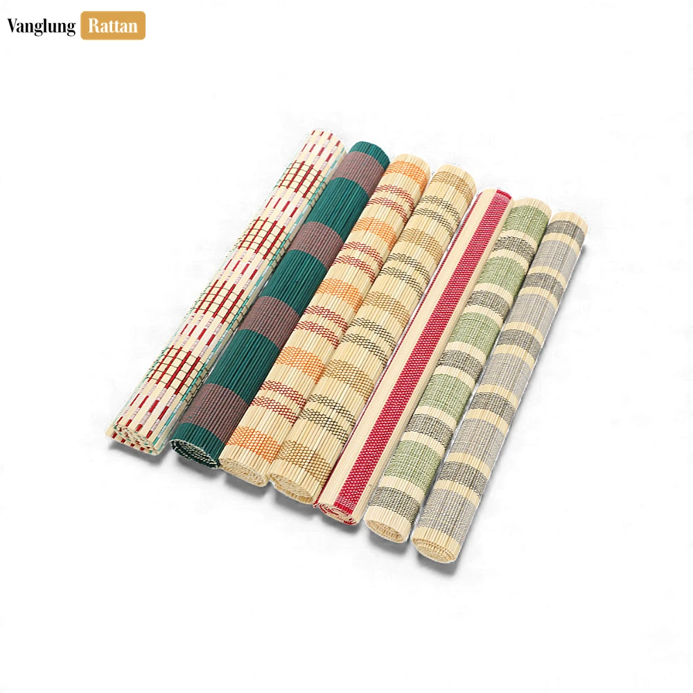 Rattan Export Bulk Woven Bamboo Table Placemats - Striped Dining Mat for Hotel and Restaurant Use - REX-UP058002