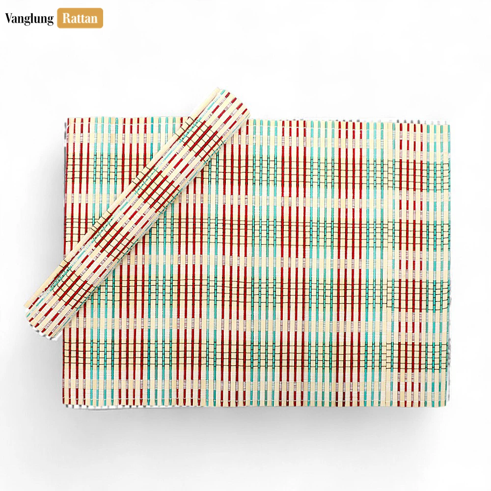 Rattan Export Wholesale Bamboo Placemat - Striped Woven Table Mat for Hotel and Restaurant Use - REX-UP058001