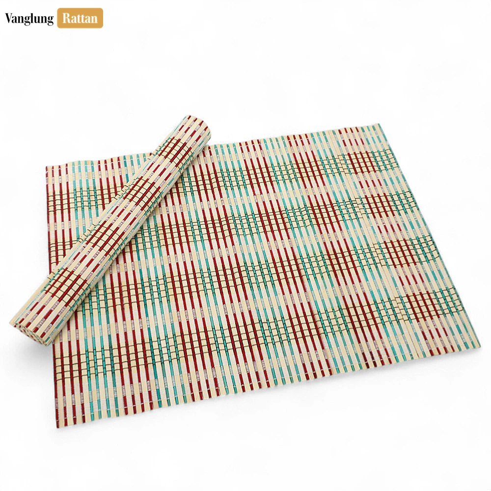 Rattan Export Wholesale Bamboo Placemat - Striped Woven Table Mat for Hotel and Restaurant Use - REX-UP058001