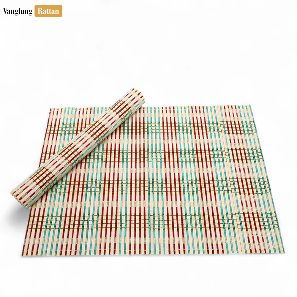 Rattan Export Wholesale Bamboo Placemat - Striped Woven Table Mat for Hotel and Restaurant Use - REX-UP058001