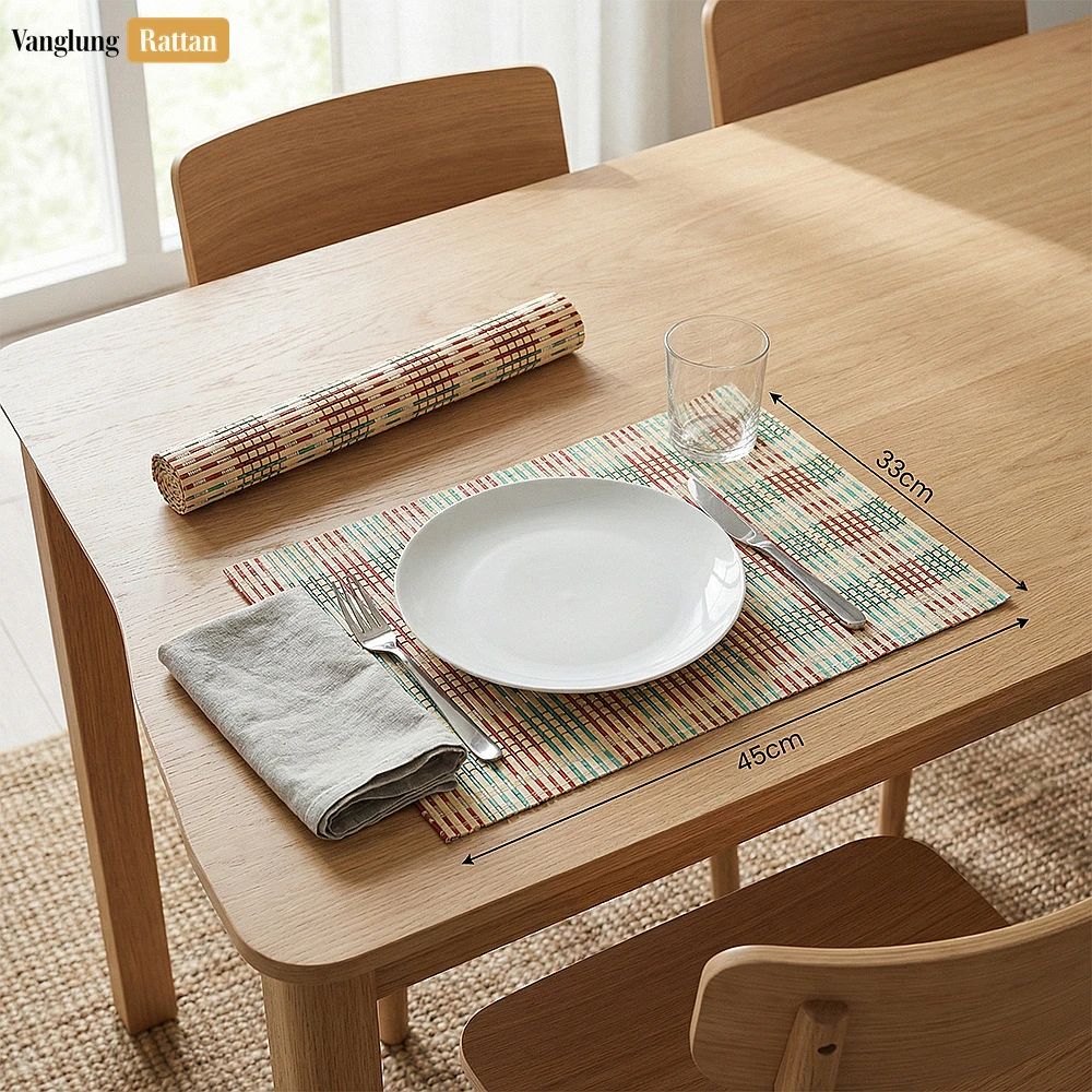 Rattan Export Wholesale Bamboo Placemat - Striped Woven Table Mat for Hotel and Restaurant Use - REX-UP058001