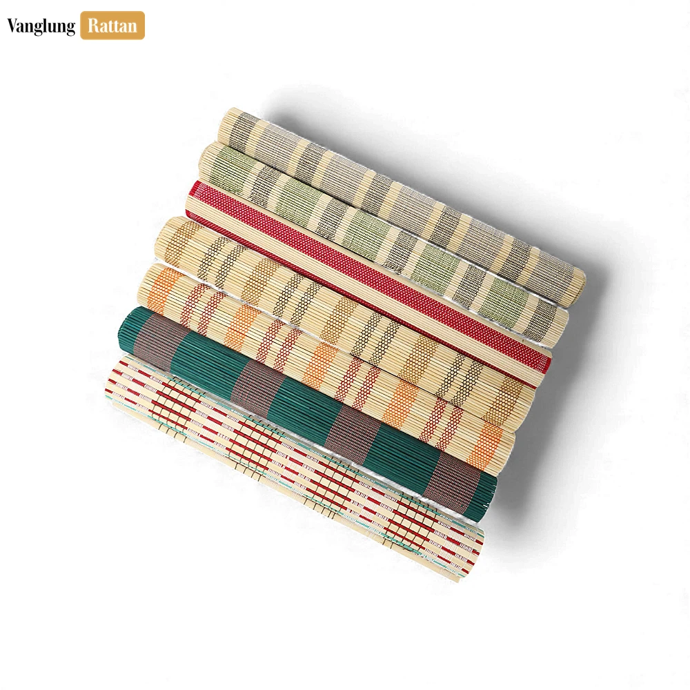 Rattan Export Wholesale Bamboo Placemat - Striped Woven Table Mat for Hotel and Restaurant Use - REX-UP058001