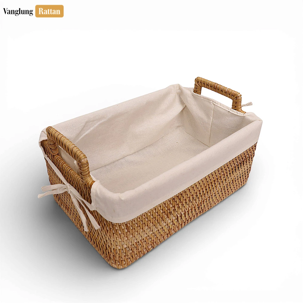 Rattan Export Wholesale Rattan Storage Basket with Fabric Liner - Woven Shelf Bin - REX-SB011010