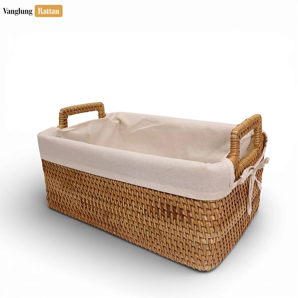 Rattan Export Wholesale Rattan Storage Basket with Fabric Liner - Woven Shelf Bin - REX-SB011010