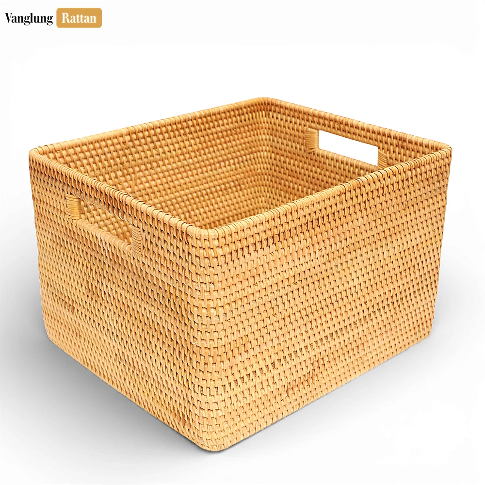 Rattan Export Bulk Natural Straw Rattan Storage Basket with Handles - Professional Woven Tray - REX-SB011002