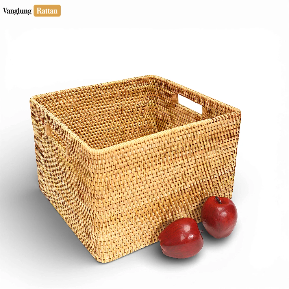 Rattan Export Bulk Natural Straw Rattan Storage Basket with Handles - Professional Woven Tray - REX-SB011002