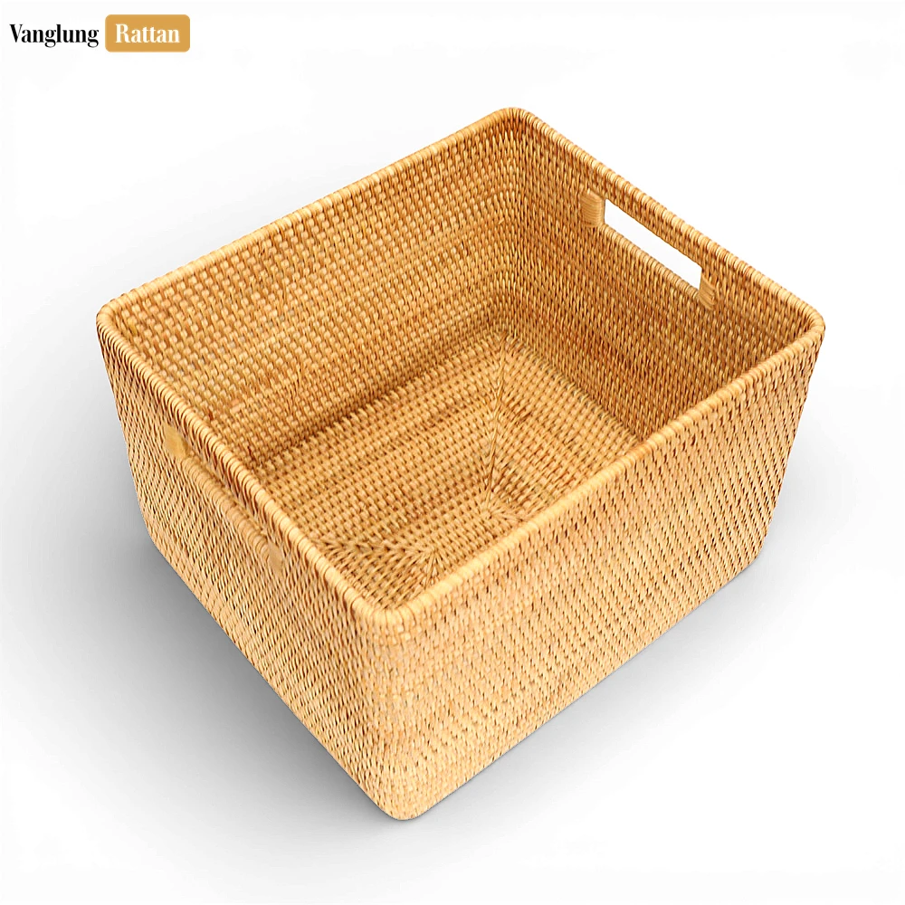 Rattan Export Bulk Natural Straw Rattan Storage Basket with Handles - Professional Woven Tray - REX-SB011002