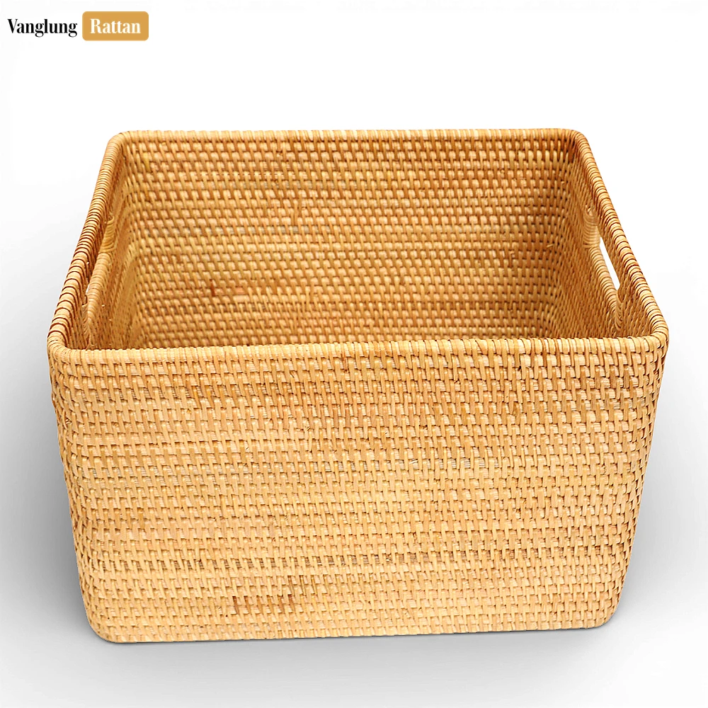 Rattan Export Bulk Natural Straw Rattan Storage Basket with Handles - Professional Woven Tray - REX-SB011002