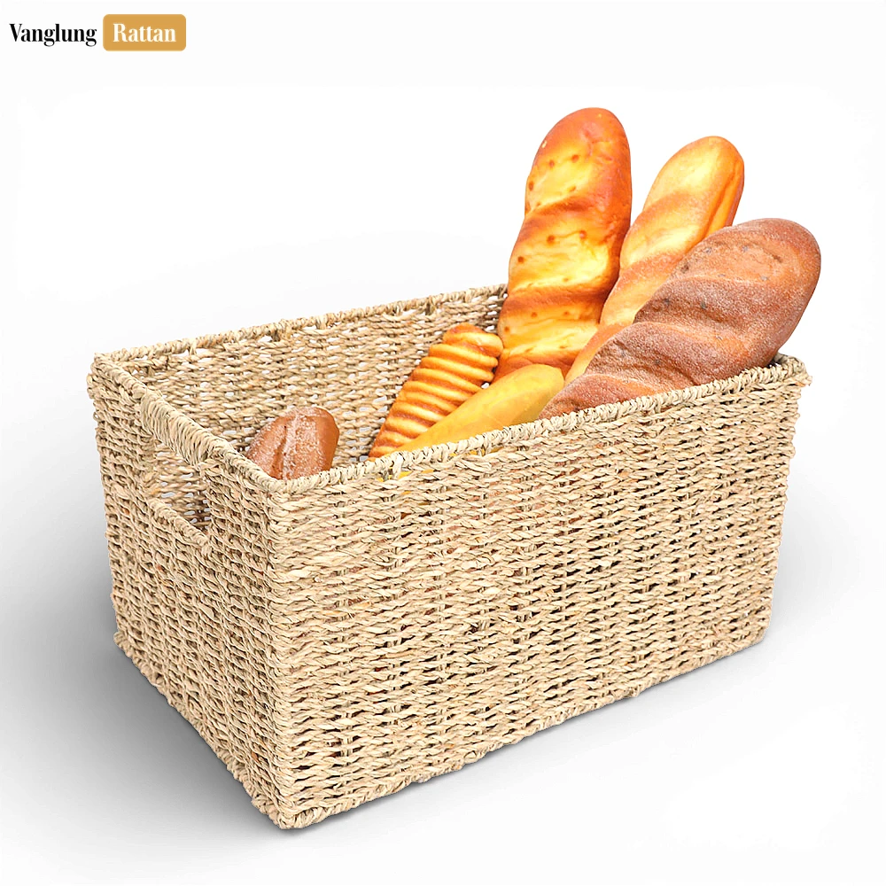 Rattan Export Bulk Natural Seagrass Storage Basket with Handles - Large Woven Organizer - REX-SB073003