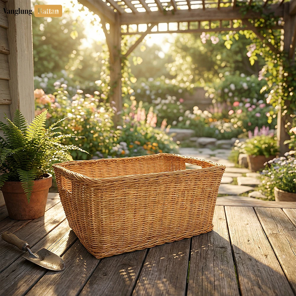 Rattan Export Wholesale Rectangular Core Rattan Storage Basket - Natural Woven Bin for Storage - REX-SB031001