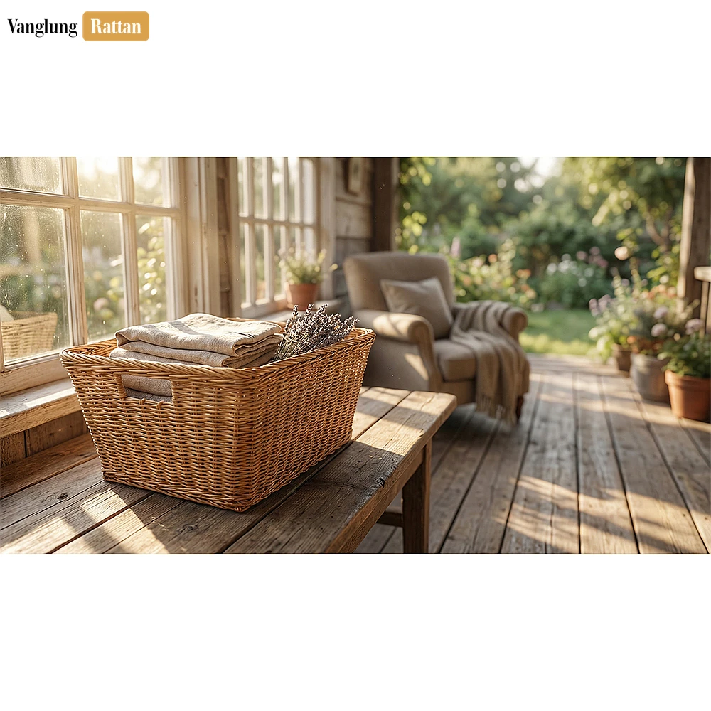 Rattan Export Wholesale Rectangular Core Rattan Storage Basket - Natural Woven Bin for Storage - REX-SB031001