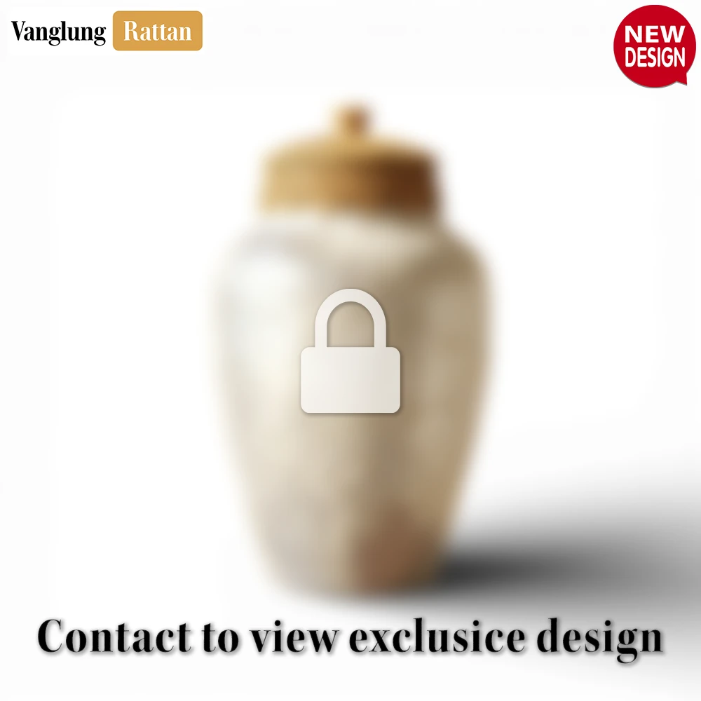 Rattan Export Wholesale Curved Shell Mother of Pearl Memorial Urn with Woven Lid - Elegant Shell Option for Professional Burial Use - REX-UR0126013
