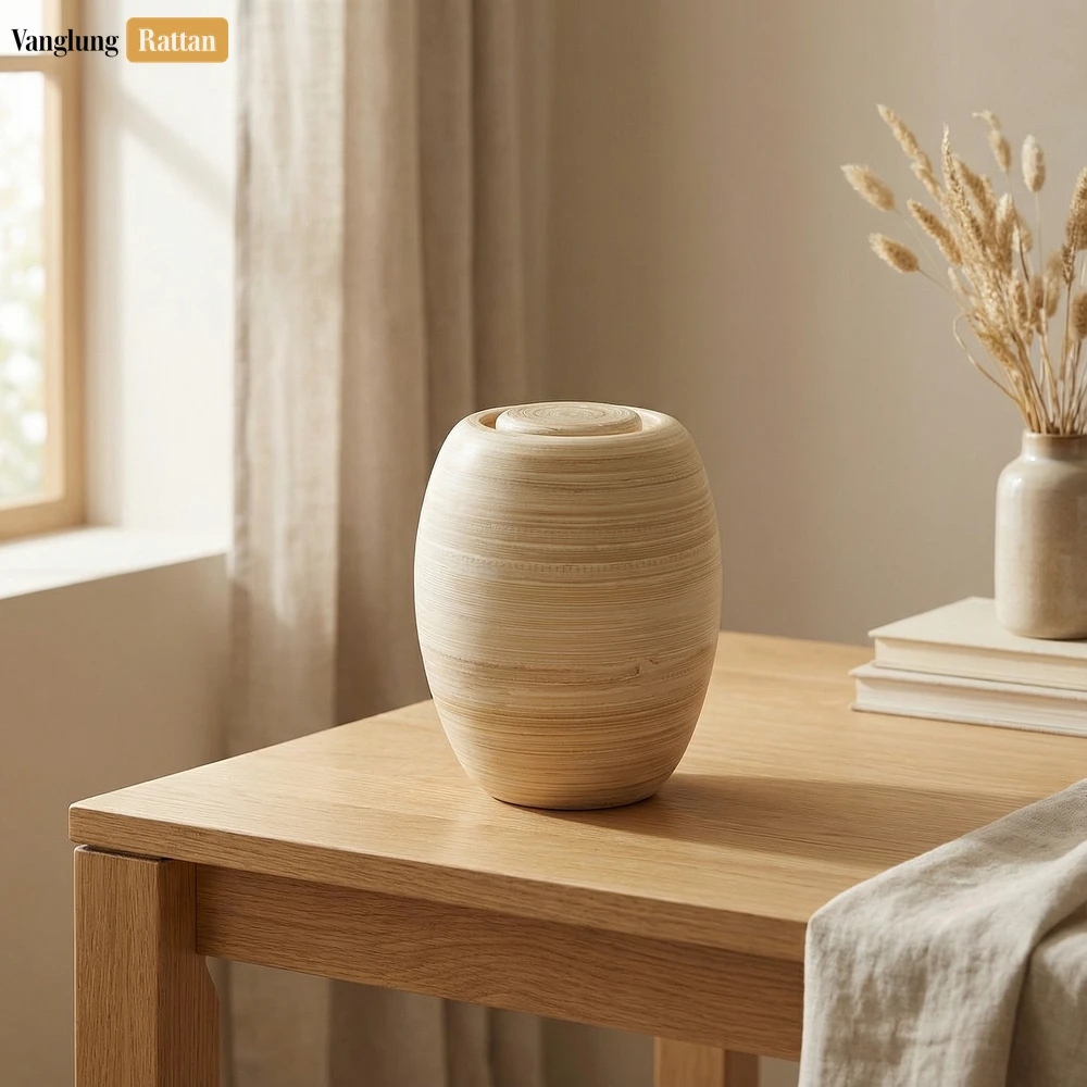 Rattan Export Artisanal Wood Grain Ash Urn - Premium Natural Memorial Product for Funeral Home Use - REX-UR0526008